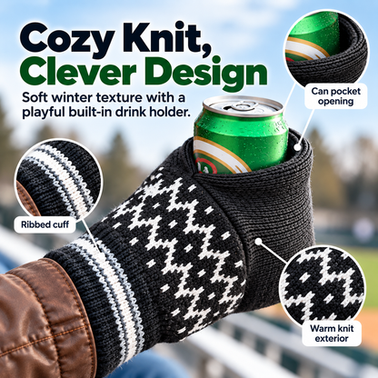 🧤 Cold Drink Warm Hand Knit Can Holder Mitt Set – Winter Tailgate Glove