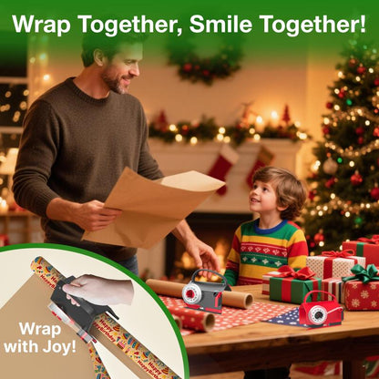 🎄FREE SHIPPING🎄Wrapping Paper Cutter(2-Pack) & Tape Dispenser Dual Use with 4 Tapes，2 Replace Blades Kit
