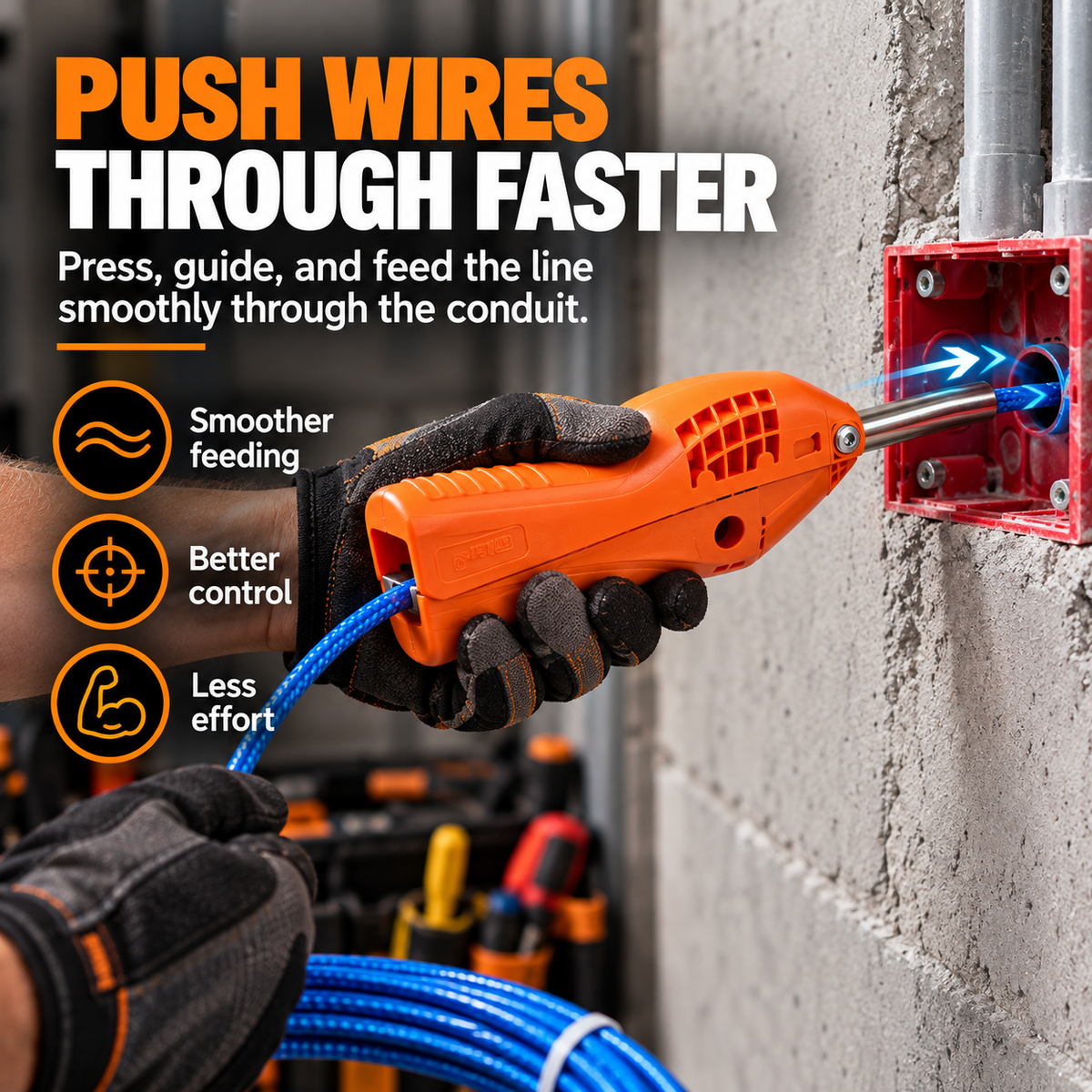 ⚡ Electrician Wire Pulling Assist Tool – Adjustable Tension Cable Feeder