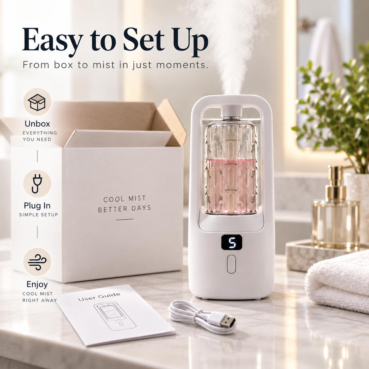 Simple setup of compact automatic mist diffuser