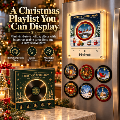 🎄🎶 Christmas Mini Vinyl Record Player Fridge Magnet ✨🎅 Light-Up Musical Christmas Decor 🎁❄️ Interchangeable Holiday Song Discs