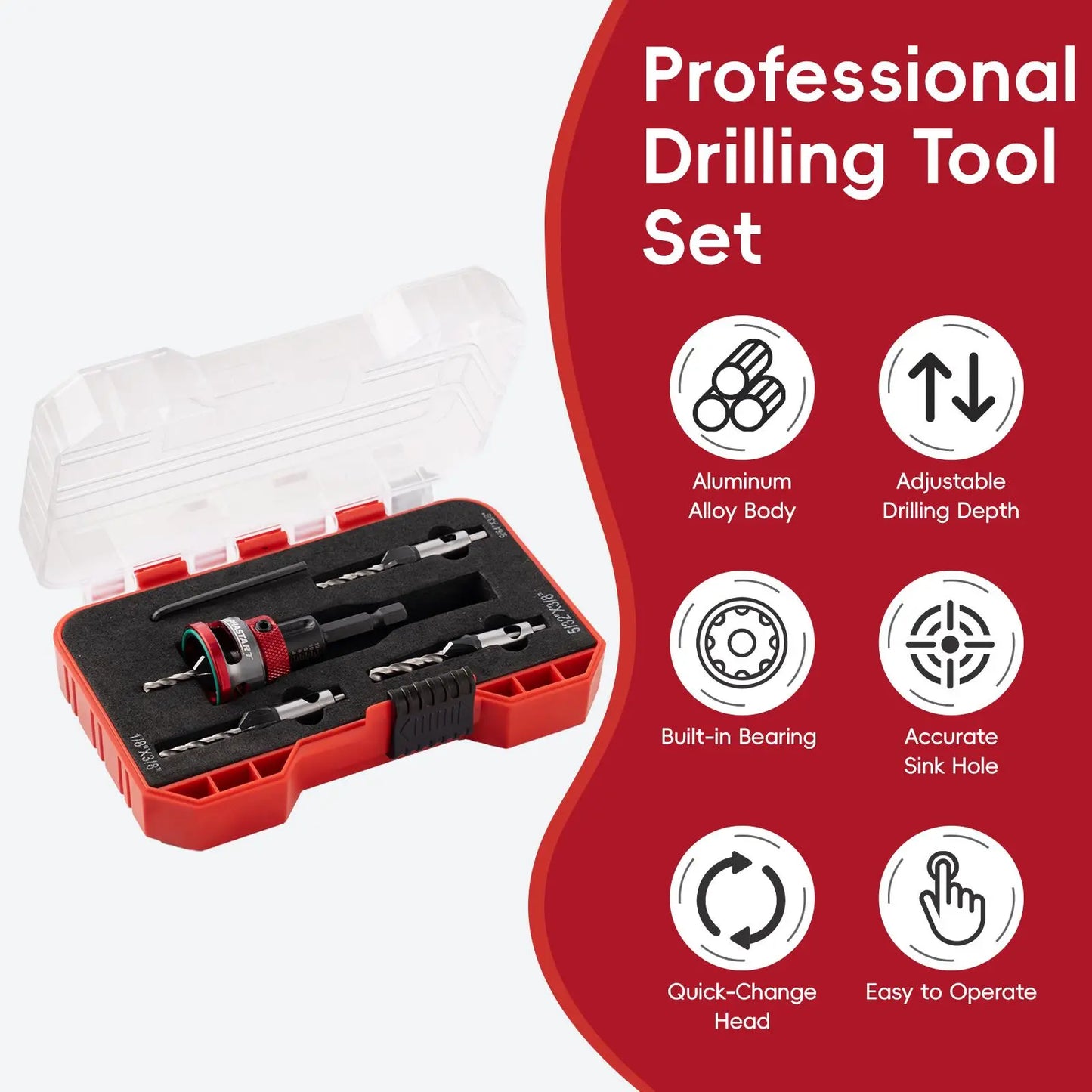 ALPHASTART 4PCS HCS (High Carbon Steel) 4-Blade Countersink Drill Bit Set