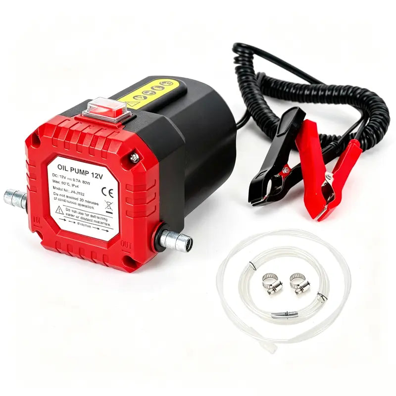 Complete 12V oil extractor pump kit with hoses hose clamps and battery clamp leads