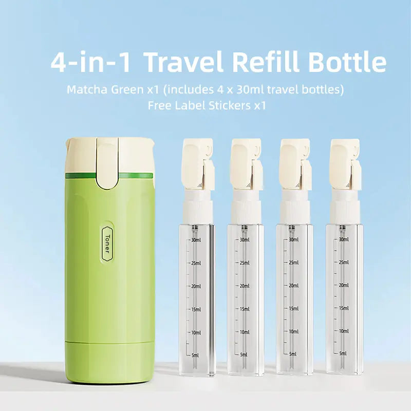 One Bottle. Four Essentials. Zero Leaks|4-in-1 Travel Dispenser Bottle