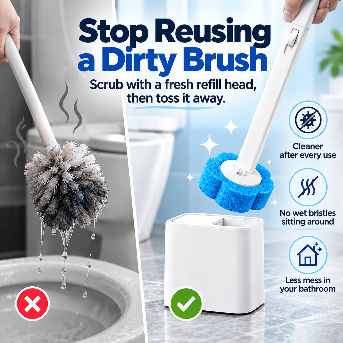 🚽✨ Say Goodbye to Dirty Toilet Brushes! 🧼🌸 Disposable Toilet Cleaning Brush Set with Scented Refill Heads 💦🍋