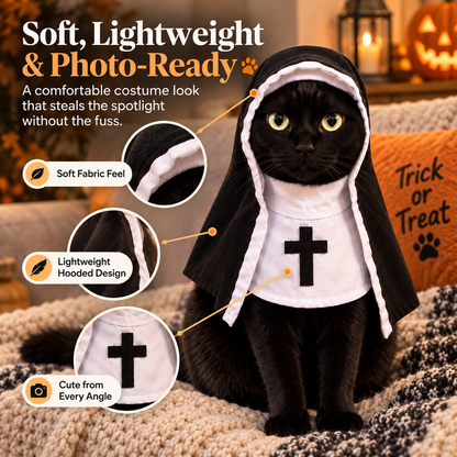🐾 Funny Nun Cat Halloween Costume – Hooded Pet Costume for Photos, Parties & Pranks