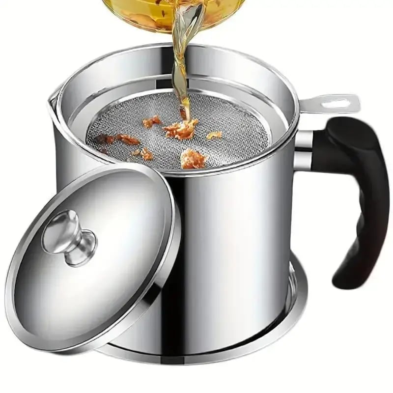 🔥 Hot sell!  Stainless Steel Oil Pot with Filter,Bacon Grease Container, Cooking Oil Can, Kitchenware, Utensils, Kitchen Gadgets