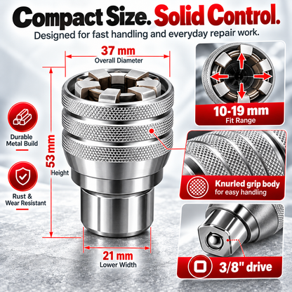 🔧2-Pack Self-Adjusting Universal Socket Set – 10–19mm Grip with 3/8" Drive Adapters