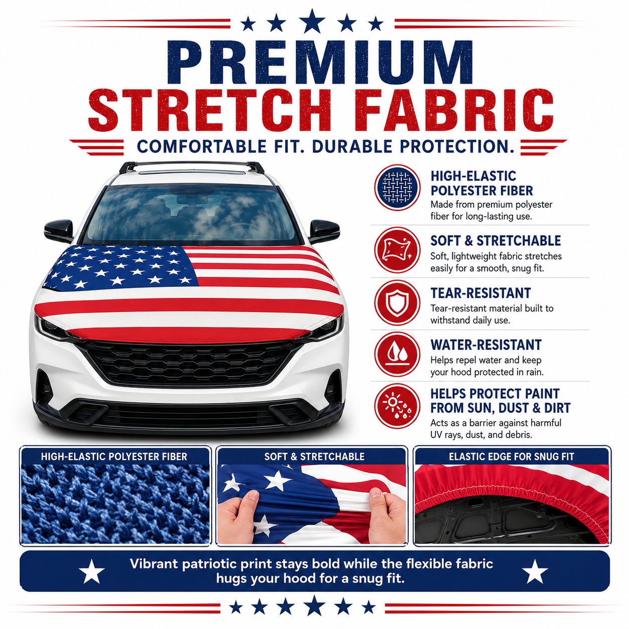 🇺🇸 Universal American Hood Flag Cover 🔥 Fits Most Cars, SUVs & Pickups🦅[Buy 2 Free Shipping]