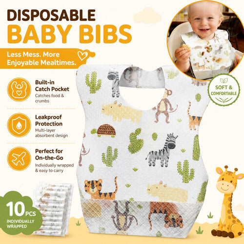 👶 10/30PCS Disposable Toddler Bibs – Individually Wrapped, Soft, Leak-Proof & Travel-Frie