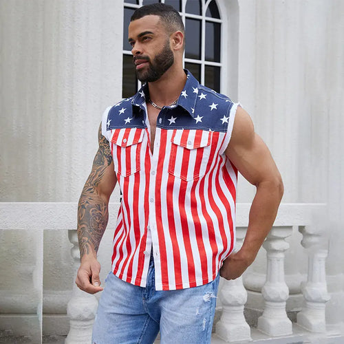 Yuanbang 4th of July Men’s and Women's American Flag Denim Vest - 4th of July Patriotic Casual Sleeveless Jacket
