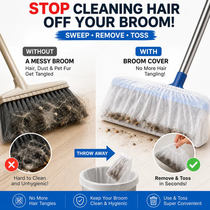 🔥Disposable Broom Dust Covers, Non-Woven Dust Catcher Covers for Most Standard Brooms, Traps Dust, Hair & Debris
