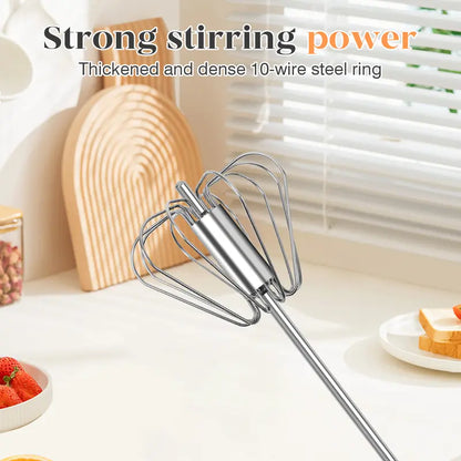 Stainless Steel Hand-Push Rotary Whisk Food-Grade Rust-Resistant Kitchen Utensil
