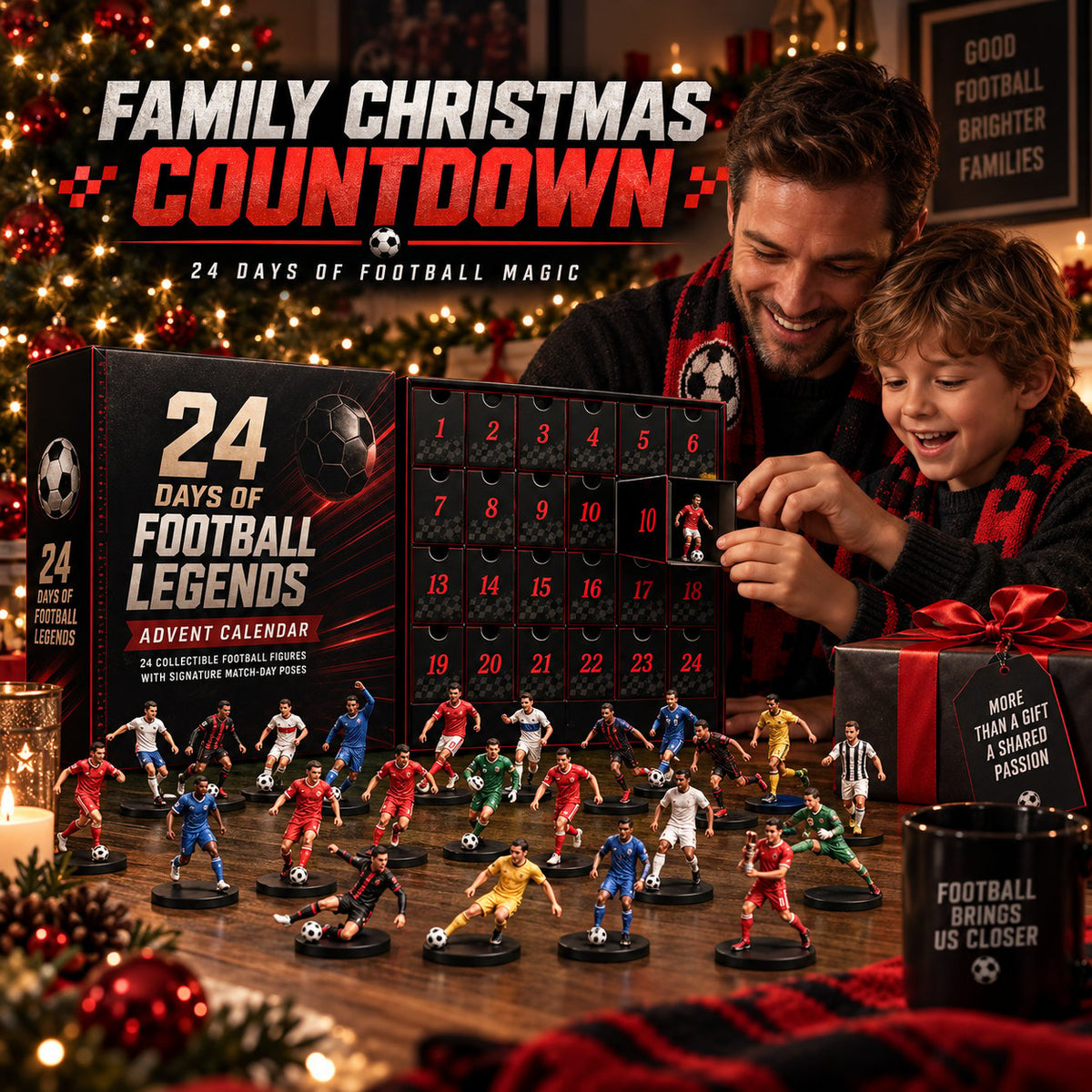 Family enjoying a 24 days of football advent calendar at Christmas