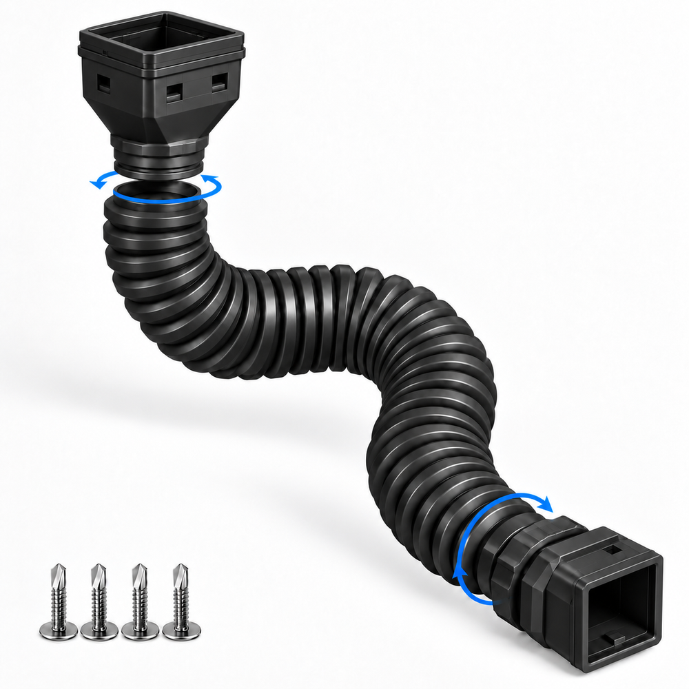 Black flexible downspout extension