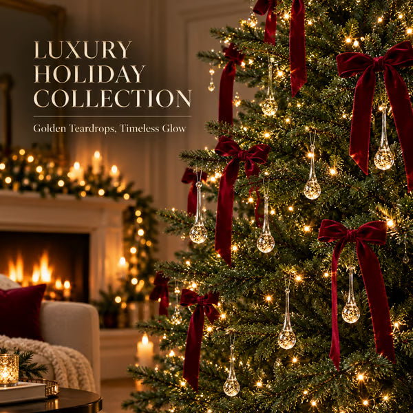 ✨ Luxury Gold Foil Teardrop Ornaments | Luminous Crystal Christmas Tree Decor Set