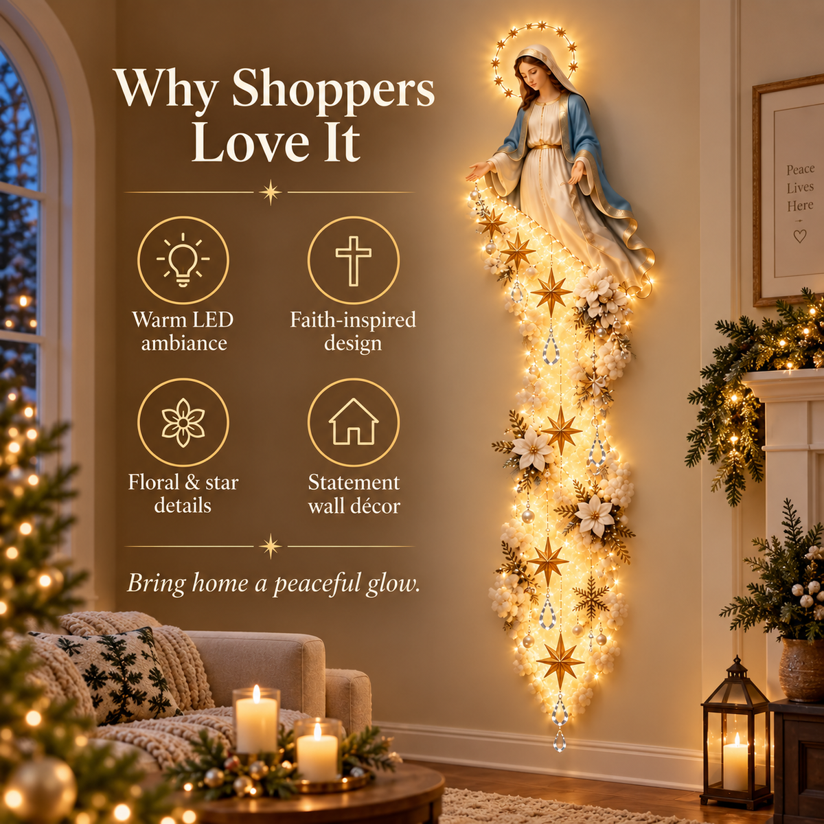 ✨ Blessed Mary Christmas Cloud Trail Wall Light – Faith-Inspired Holiday Decor