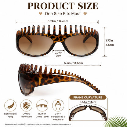 🥇💃 2-in-1 Tortoiseshell Headband Sunglasses – Polarized UV400 Sunglasses with Built-In Comb Teeth