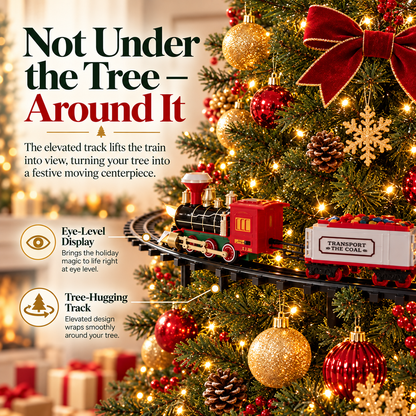 Elevated Christmas Tree Train Set – 360° Moving 4-Car Holiday Display