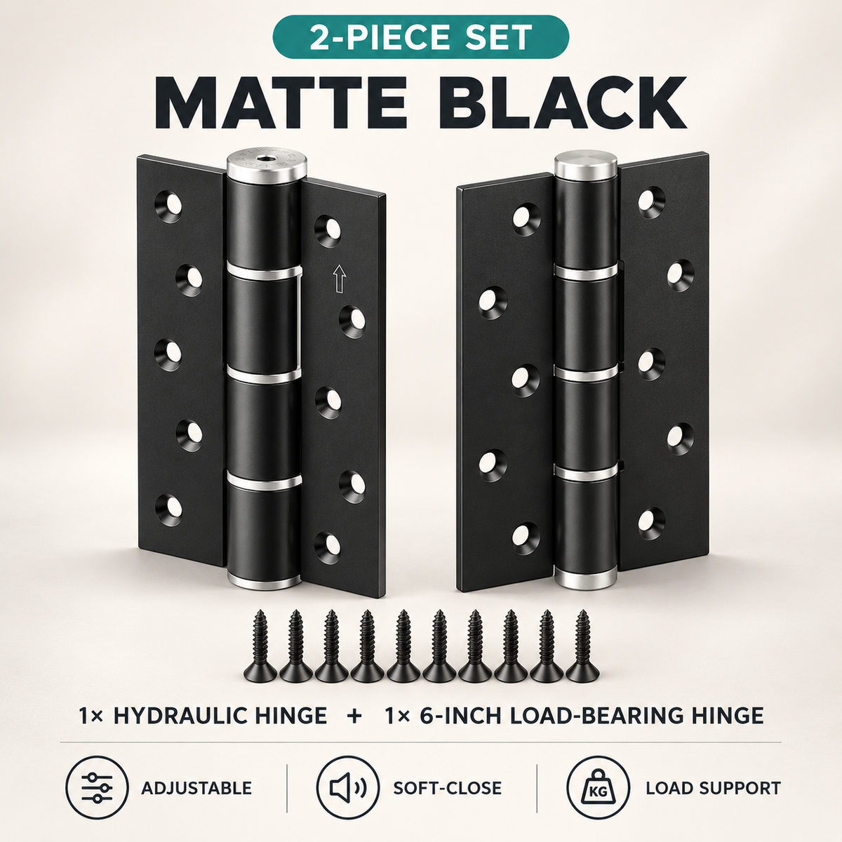 🚪2-Piece Hydraulic Self-Closing Door Hinge Set – Adjustable Soft Close & 90° Hold-Open