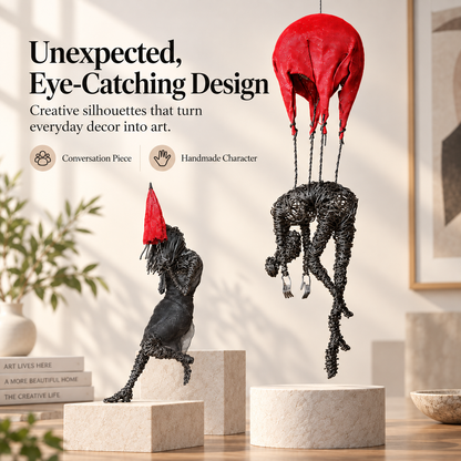 Handmade Wire Art Sculptures – Expressive Red-Accent Figurines for Home & Office