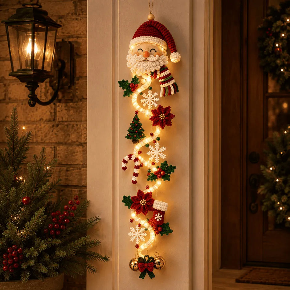 🎄MerryCascade™ Glowing Christmas Door Hanger | 6 Festive Lighted Designs with Warm Glow, Dimensional Details & Space-Saving Vertical Décor