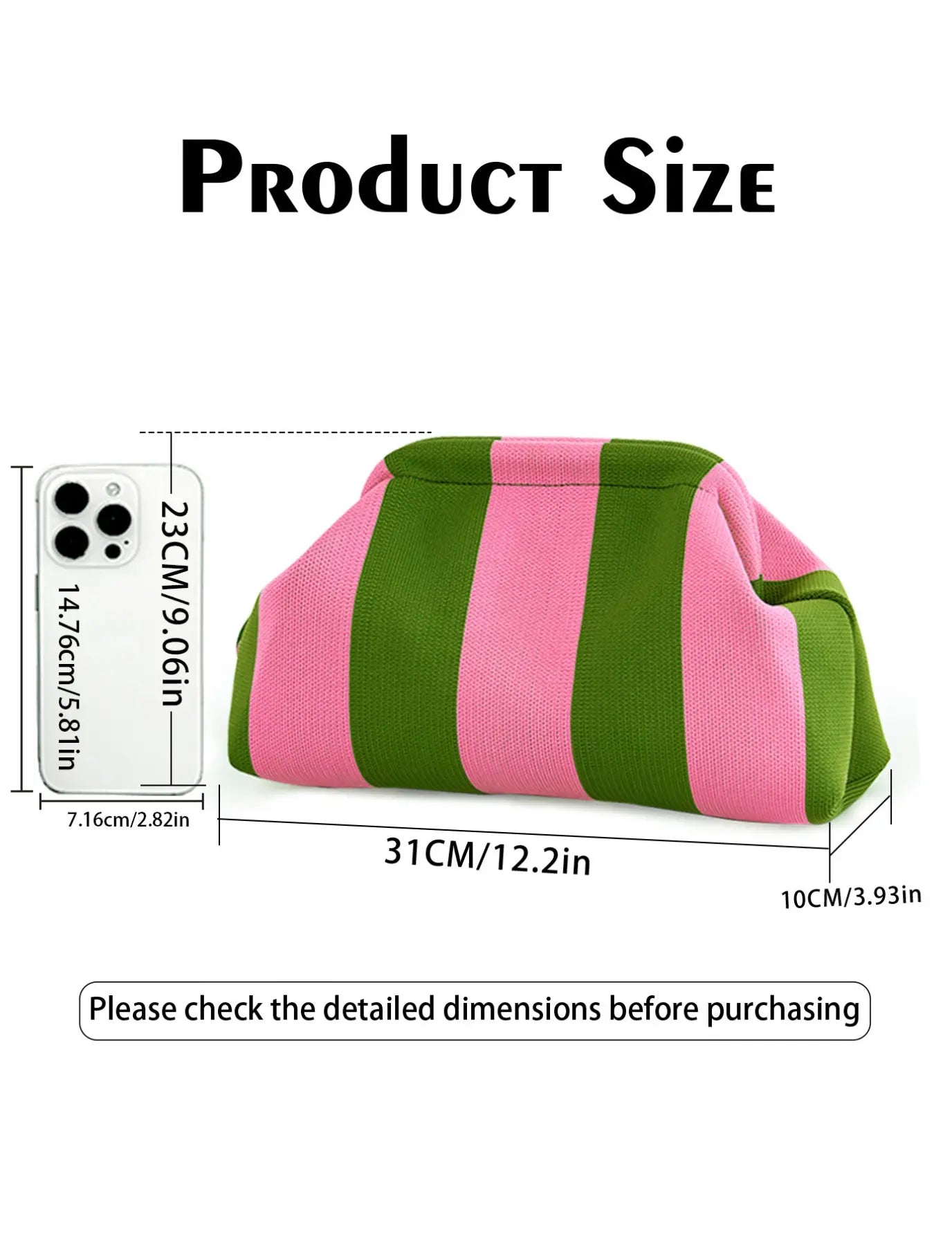 Women's Striped/diamond Dot Cloud Handbag, Clip-Top Crossbody Bag