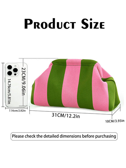Women's Striped/diamond Dot Cloud Handbag, Clip-Top Crossbody Bag