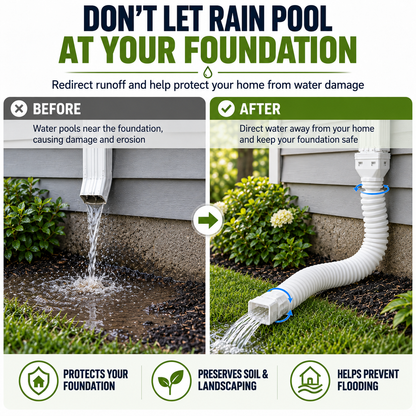 🏡 Flexible Rain Gutter Downspout Extension Kit  – Adjustable 22'-63' Drain Pipe with Leaf Filter for Foundation Protection