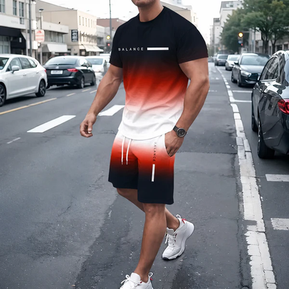 🎁Father’s Day Sale - 🔥 Men’s Gradient Short Sleeve Tracksuit 2-Piece Set