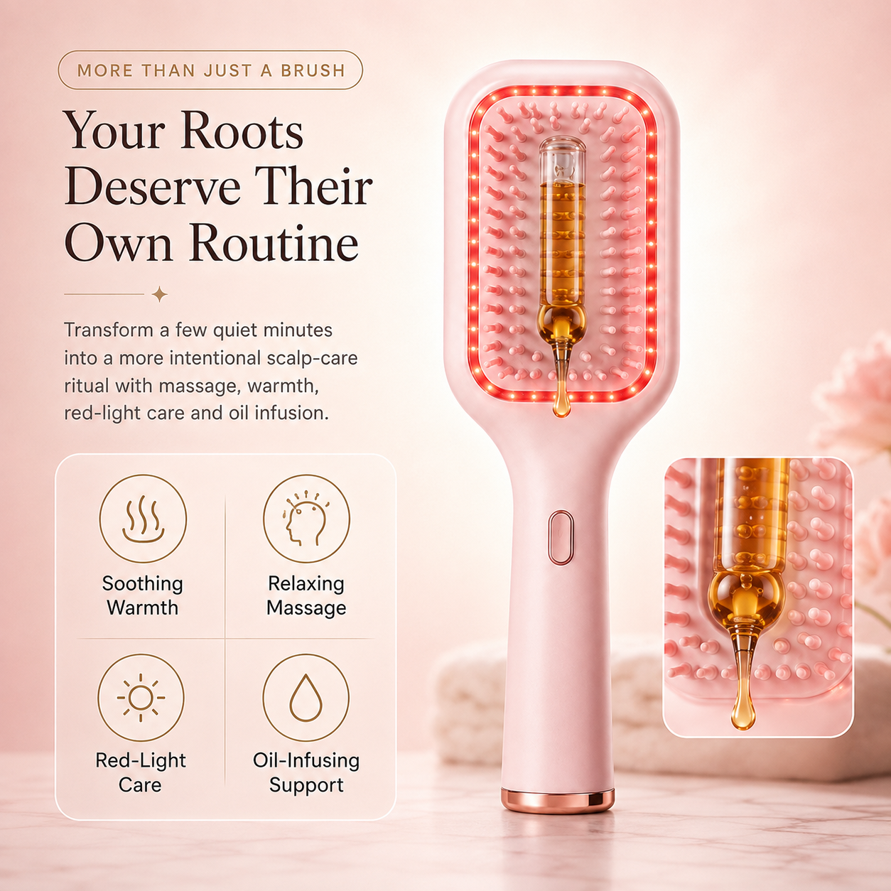 🌙 5-Minute Scalp Spa Brush | Red Light, Warm Massage & Oil Infusion