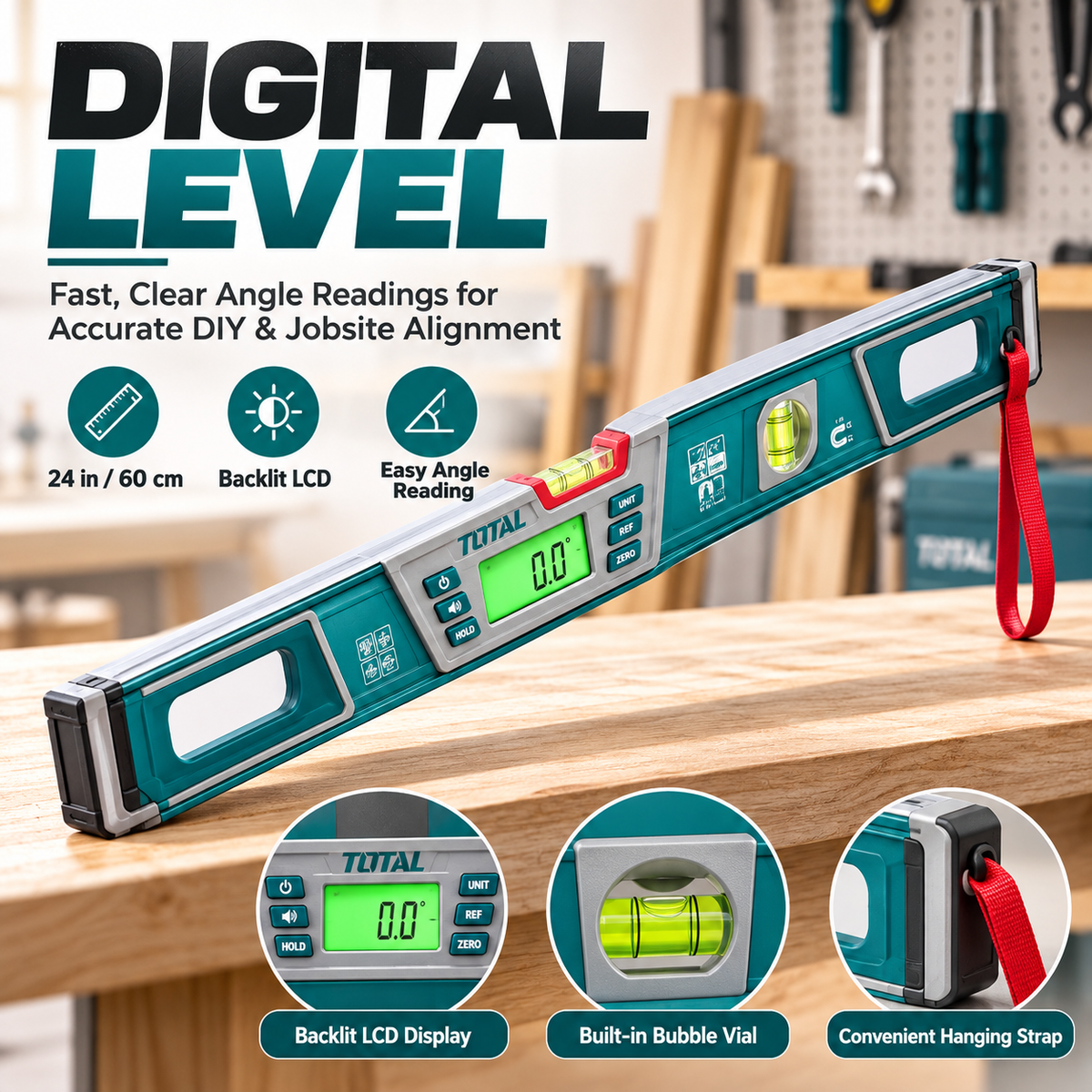 Digital Angle Level with Backlit LCD – Electronic Spirit Level for DIY & Home Renovation
