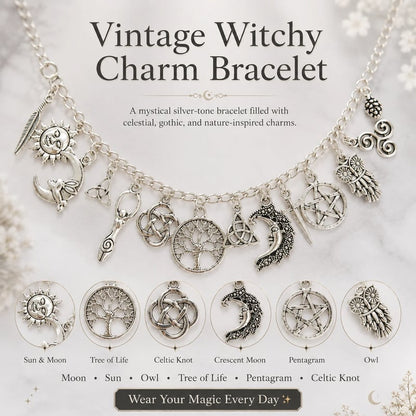 Vintage Witchy Charm Bracelet | Celestial Gothic Boho Jewelry for Women