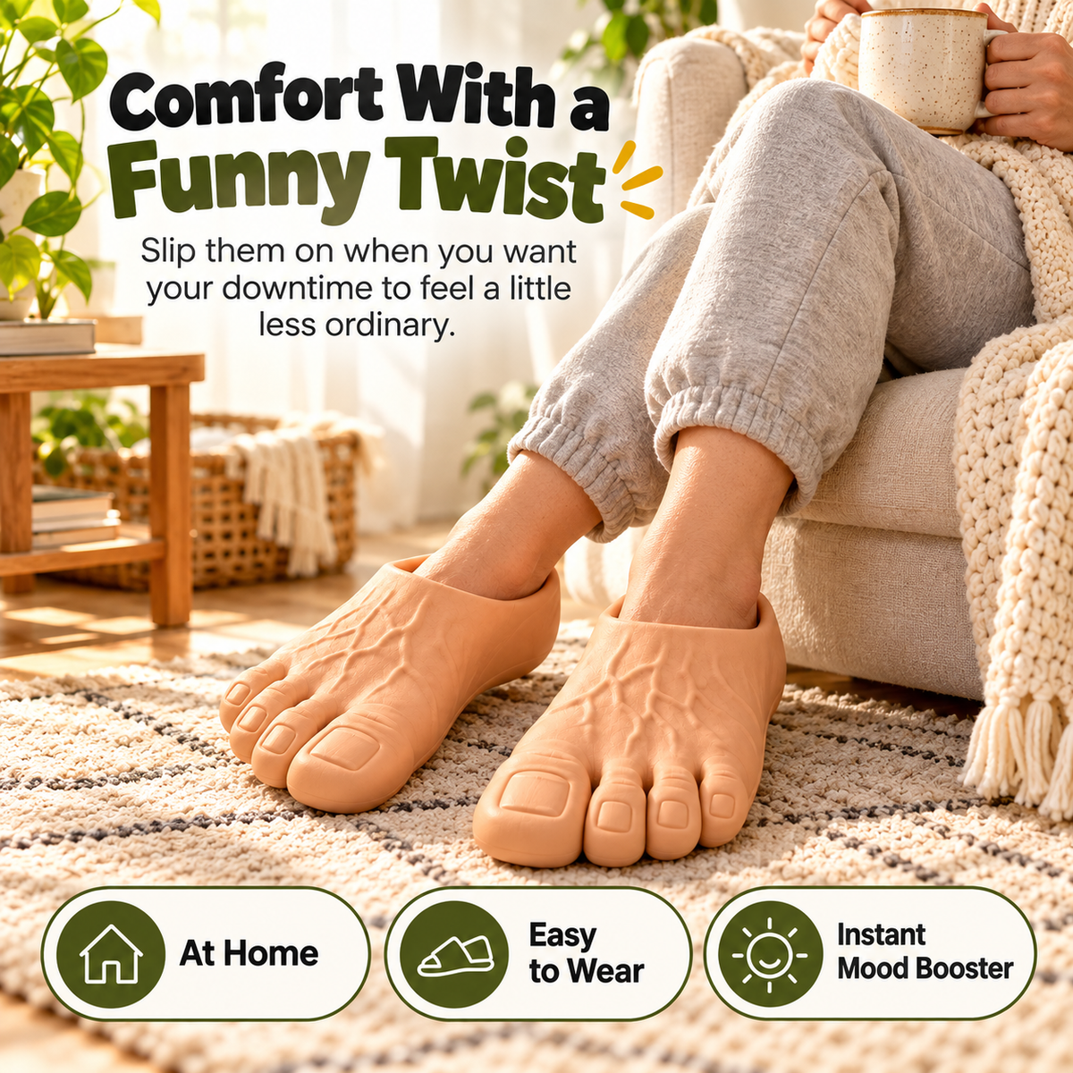 Realistic Big Feet Slippers – Funny Giant Toe Slip-On House Shoes