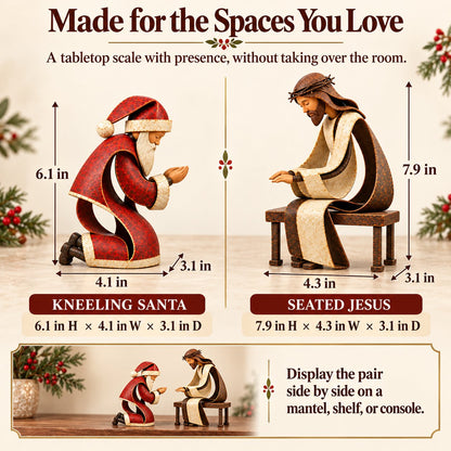 ⏳ Last Day 49% OFF – ✝️ Santa Kneeling Before Jesus Christmas Figurines | Meaningful Wood & Iron Faith Décor 🎄
