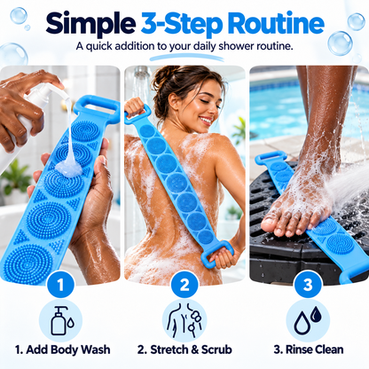 🚿Long-Reach Exfoliating Body Scrubber Strap with Dual Handles