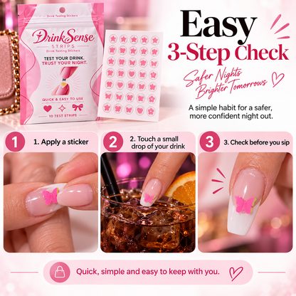 💗 Discreet Drink Test Nail Stickers – Heart-Shaped GHB Detection Stickers for Women's Night Out Safety ✨