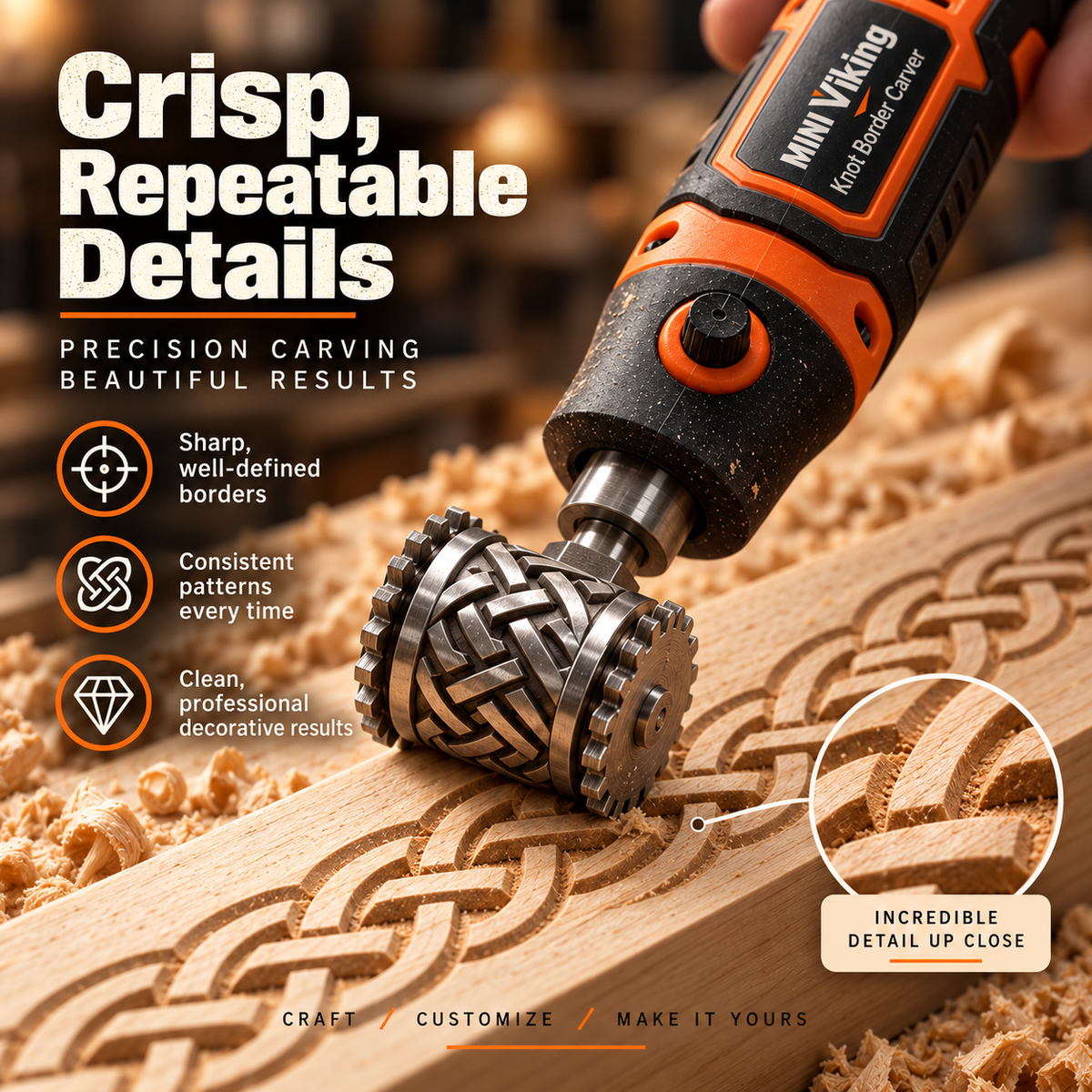 🪵 MINI Viking Knot Border Carver – Decorative Woodworking Roller Tool