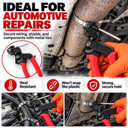 🔥 Heavy-Duty Stainless Steel Cable Tie Gun Kit 🔧💪 – Professional Metal Zip Tie Tensioning & Cutting Tool ✂️⚡ with 100 Self-Locking Stainless Steel Ties 🔩🚗 | Strong & Secure Fastening