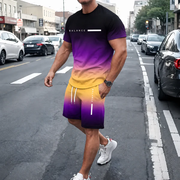 🎁Father’s Day Sale - 🔥 Men’s Gradient Short Sleeve Tracksuit 2-Piece Set