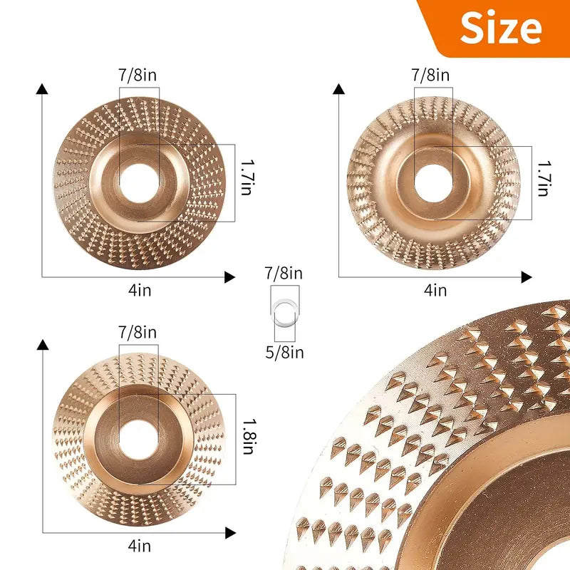 3-Piece Wood Carving Disc Set – Flat, Curved & Inclined Grinder Wheels