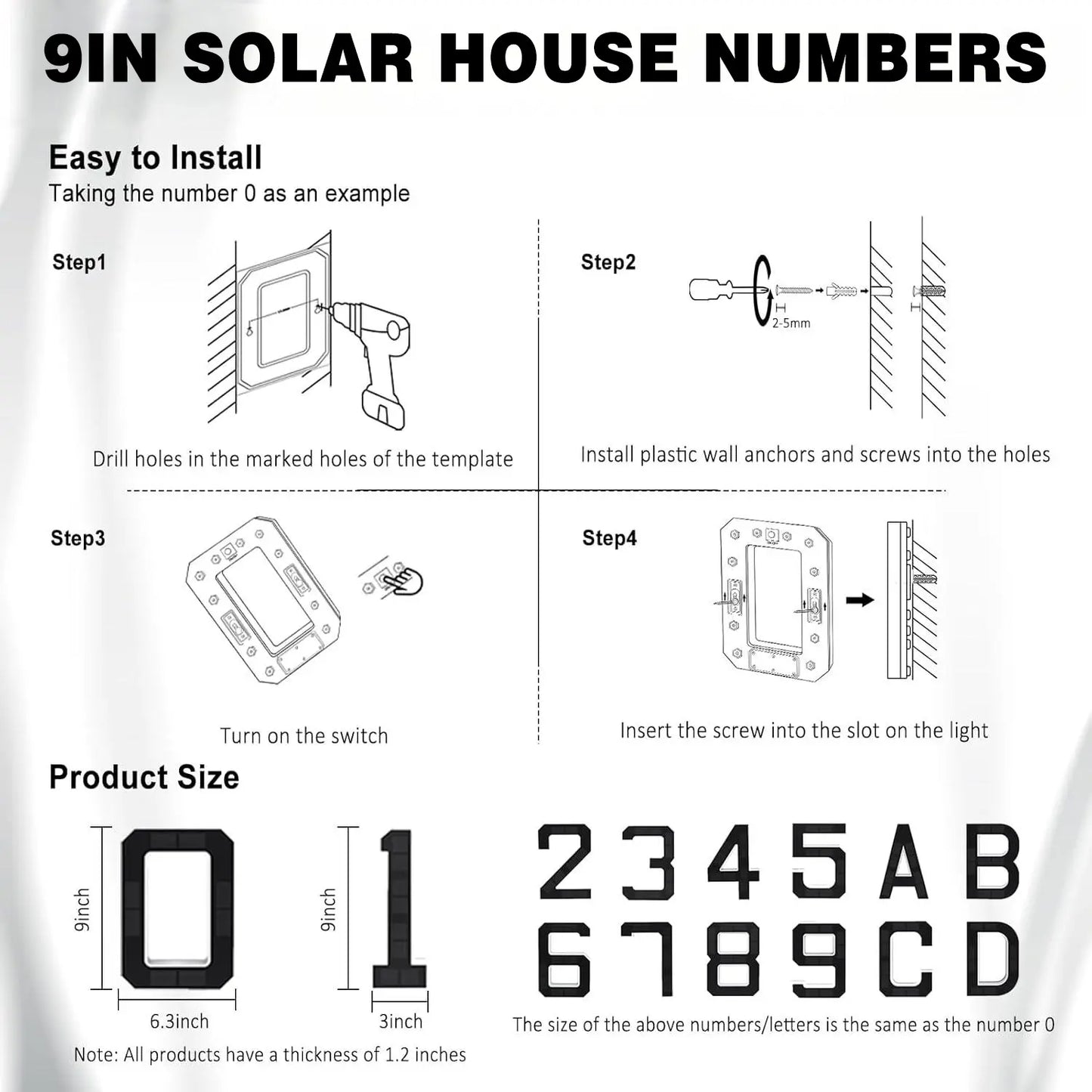 ISUNMEA 9 Inch Solar Lighted House Numbers for Outside, Light Up Waterproof LED Address Numbers Signs