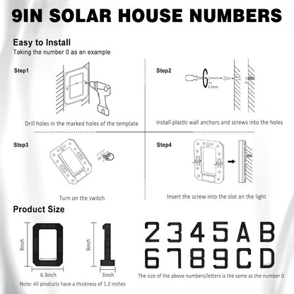 ISUNMEA 9 Inch Solar Lighted House Numbers for Outside, Light Up Waterproof LED Address Numbers Signs