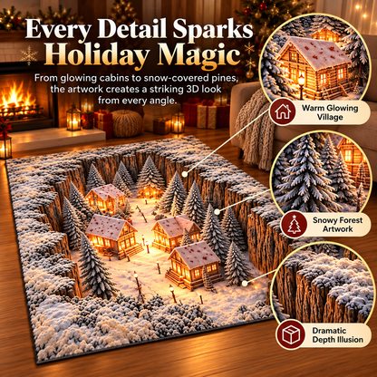 🎄✨ 3D Winter Village Christmas Rug ❄️🏡 Cozy Snowy Cabin 3D Illusion Floor Mat 🏠🔥 Festive Holiday Home Decor 🎁🌟