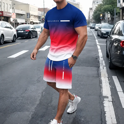 🎁Father’s Day Sale - 🔥 Men’s Gradient Short Sleeve Tracksuit 2-Piece Set