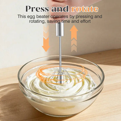 Stainless Steel Hand-Push Rotary Whisk Food-Grade Rust-Resistant Kitchen Utensil