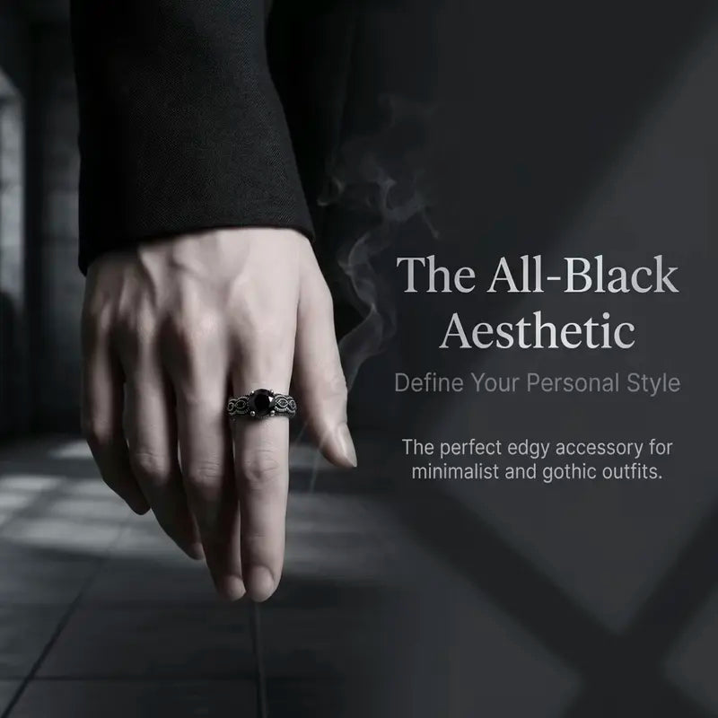 Sterling Silver Vintage Black Synthetic Obsidian Ring
