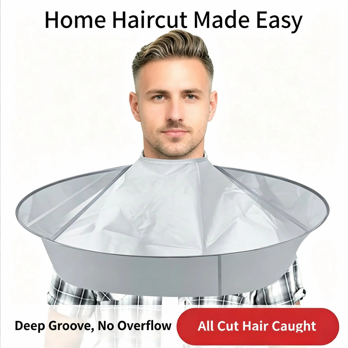 Hair catcher cape collecting cut hair around shoulders