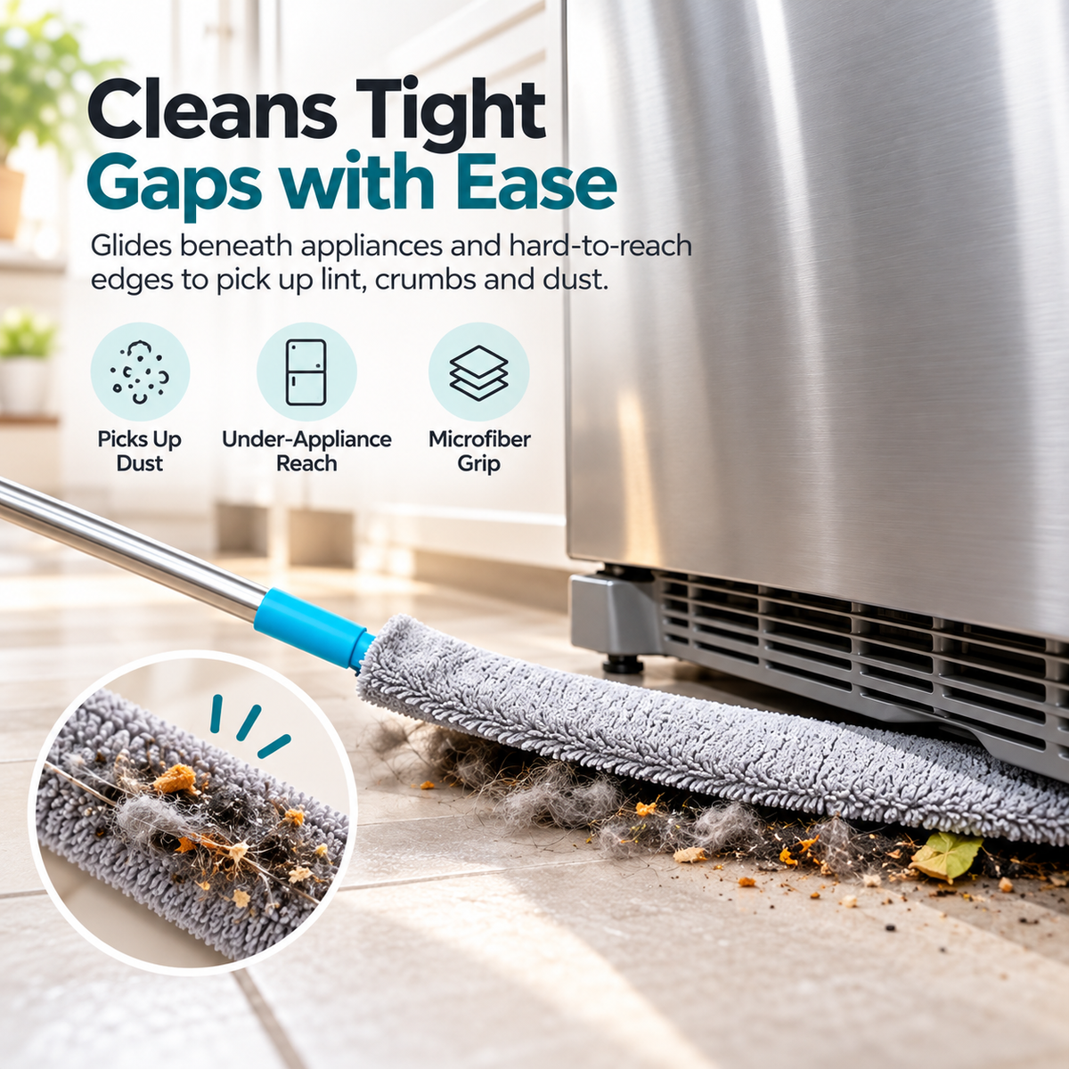 🧹✨ 2026 Upgraded Extendable Microfiber Gap Duster 🏡💨 | Clean Under Beds, Sofas & Appliances 🛋️🛏️ | 130CM Telescopic Handle 🔥 Washable & Reusable Dust Cleaner 💦