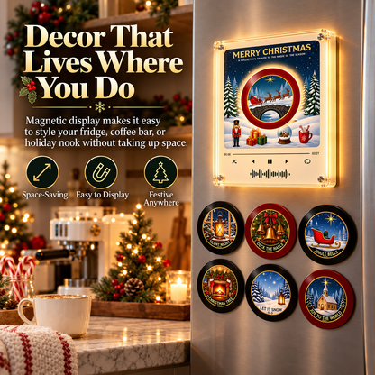 🎄🎶 Christmas Mini Vinyl Record Player Fridge Magnet ✨🎅 Light-Up Musical Christmas Decor 🎁❄️ Interchangeable Holiday Song Discs
